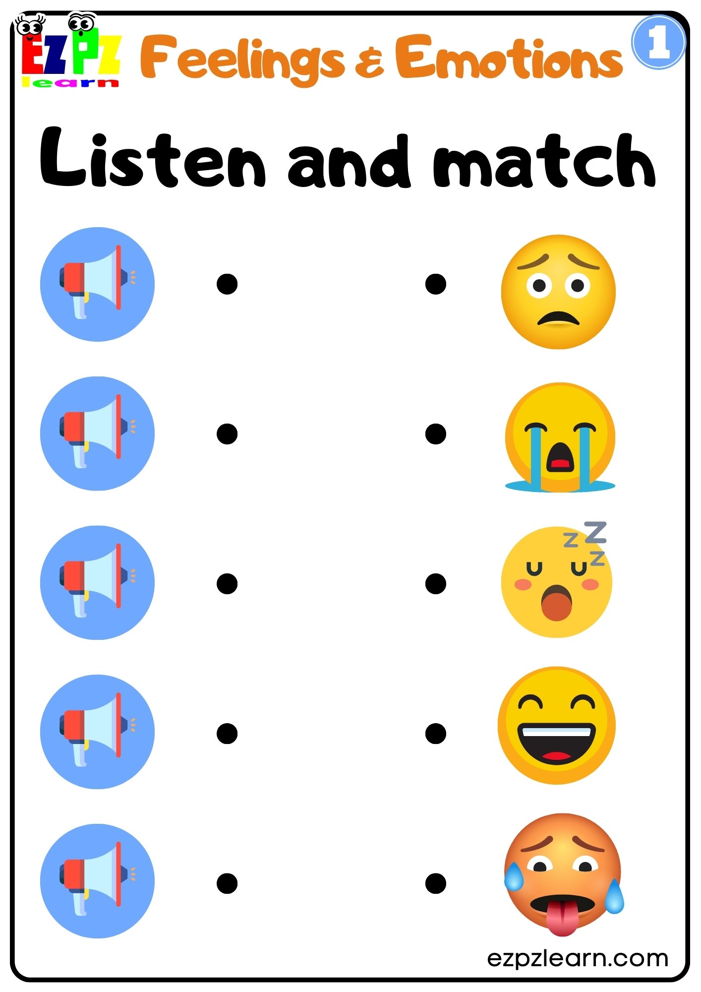 Feelings Vocabulary Interactive Worksheet Listen and Match the Correct